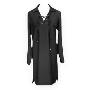 Neiman Marcus Long Sleeve Shirt Dress with Lace Up Tie Neck - size women’s 4